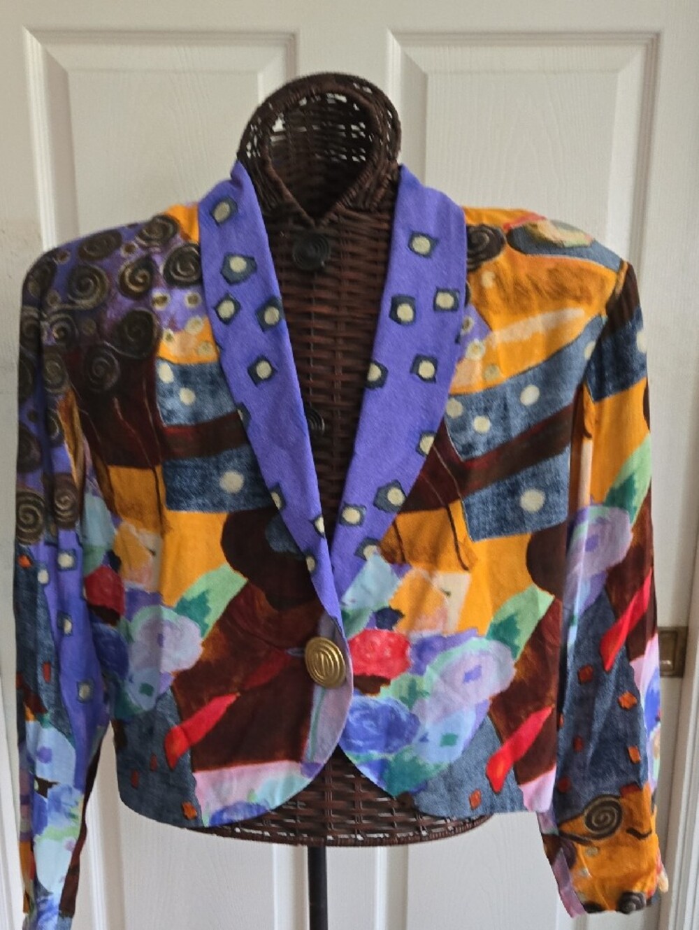 Carole Little Multicolor Abstract Blazer with Purple Accents-Size 12 - Picture 10 of 10